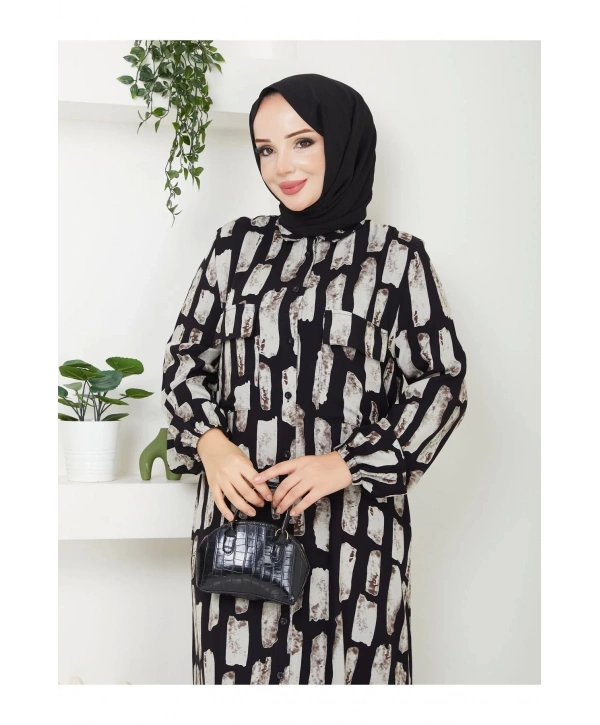 Kadın Düğmeli Viskon Elbise