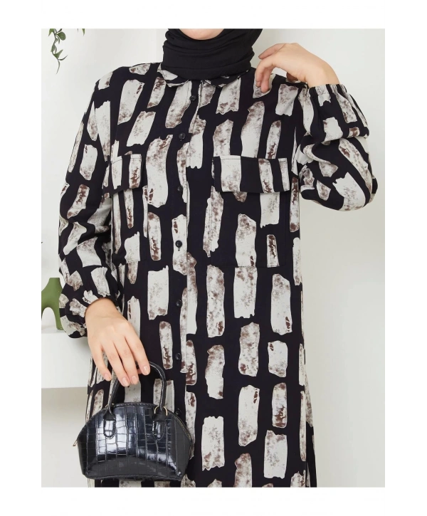 Kadın Düğmeli Viskon Elbise