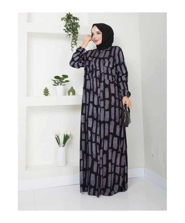 Kadın Düğmeli Viskon Elbise