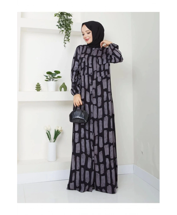 Kadın Düğmeli Viskon Elbise