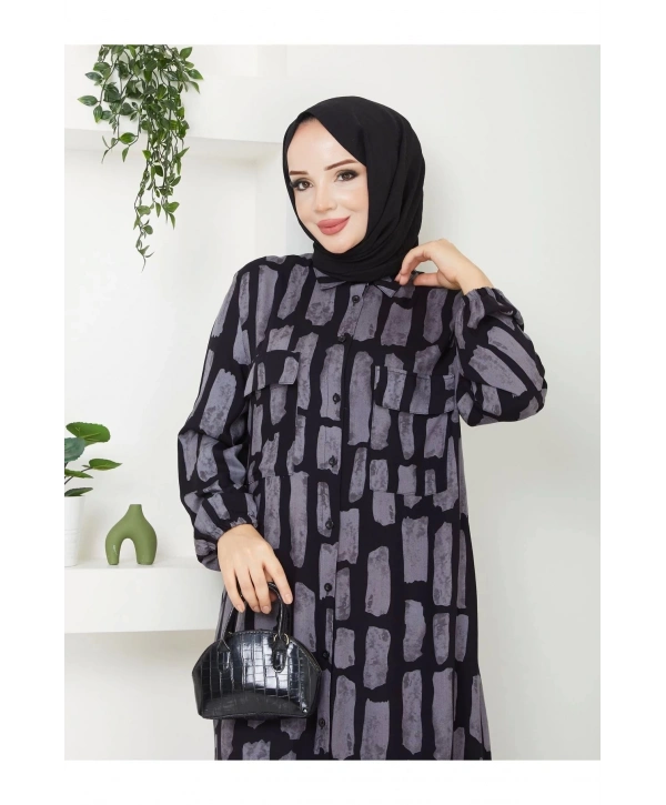 Kadın Düğmeli Viskon Elbise