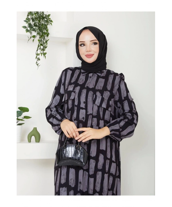 Kadın Düğmeli Viskon Elbise