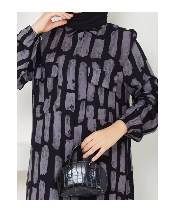 Kadın Düğmeli Viskon Elbise