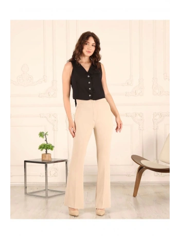 Yüksek Bel Ispanyol Paça Kumaş Pantolon