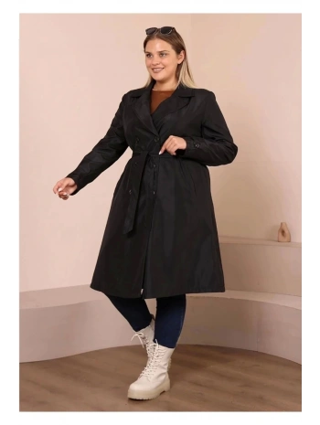 Kadın Kemerli Astarlı Uzun Trençkot