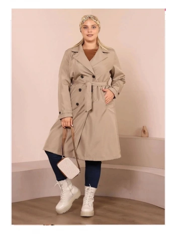 Kadın Kemerli Astarlı Uzun Trençkot