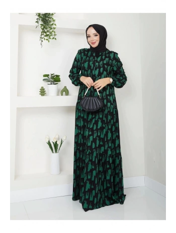 Kadın Uzun Desenli Viskon Elbise