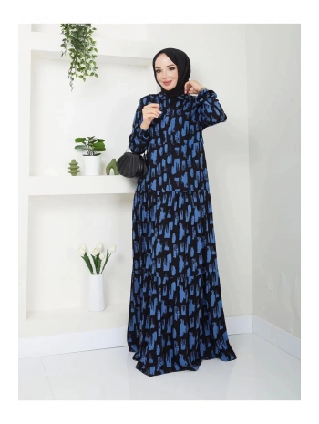 Kadın Uzun Desenli Viskon Elbise