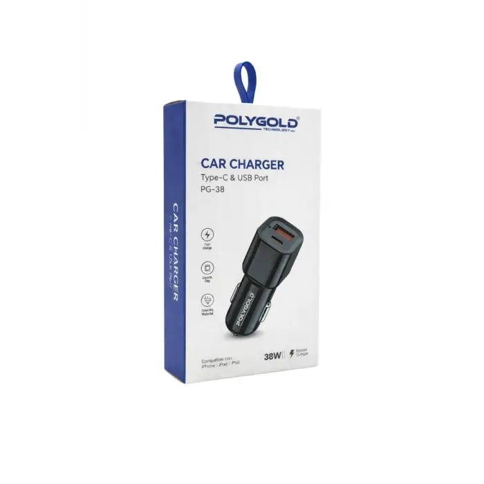 Polygold PG-38 38W Max Hızlı Araç Şarj Cihaz Çift Çıkışlı Type-C ve USB