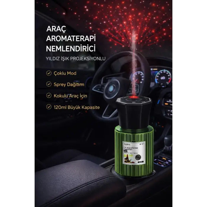 Auhma AF-07 Şarjlı Araç İçi Nemlendirici & Aromaterapi Difüzörü - Yıldız Projeksiyonlu, 120ml