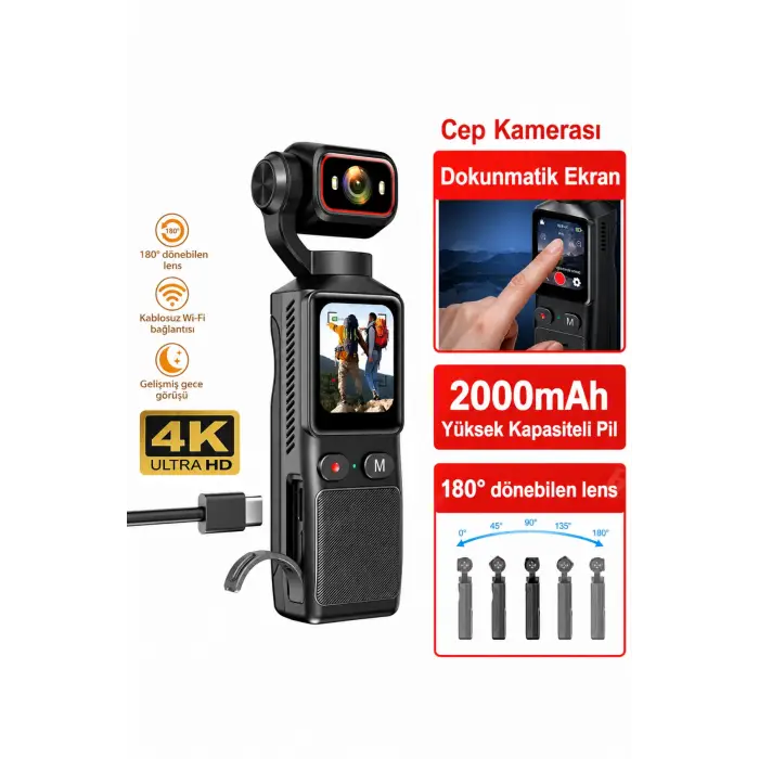 Glr L19 4K Ultra HD Wi-Fi Vlog Kamerası 180 Dönebilir Lens, 6 Eksenli Sarsıntı Önleyici