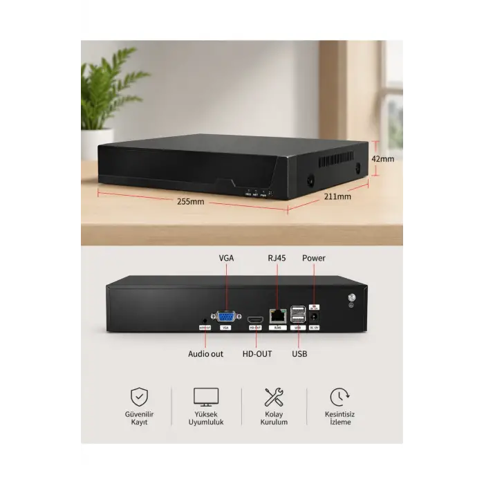 O-kam ZR-4010 NVR Wifi Kayıt Cihazı 10 Kanal IP Kamera Uyumluluğu