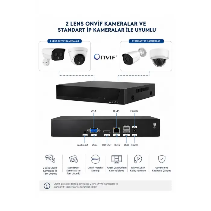 O-kam ZR-4010 NVR Wifi Kayıt Cihazı 10 Kanal IP Kamera Uyumluluğu