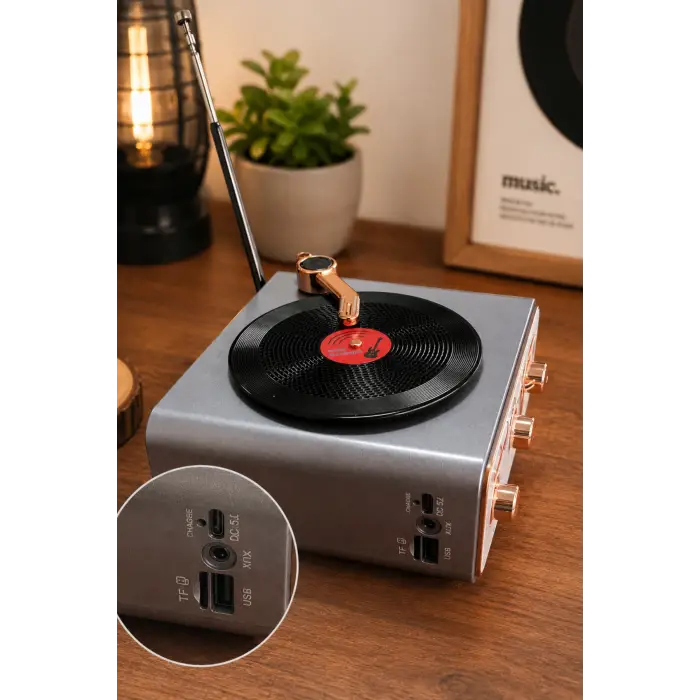 Meier MD-1217BT Gri Nostaljik Görünümlü Bluetooth Hoparlör ve 3 Bantlı Şarjlı Radyo