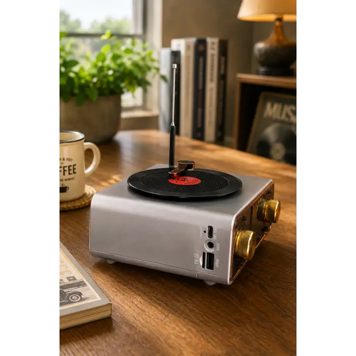 Meier MD-1320BT Gri Nostaljik Görünümlü Bluetooth Hoparlör ve 3 Bantlı Şarjlı Radyo