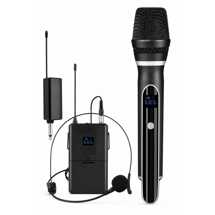 Glr Wn-07 Profesyonel 3 lü Kablosuz Mikrofon Sistemi UHF Yaka ve El Mikrofonlu
