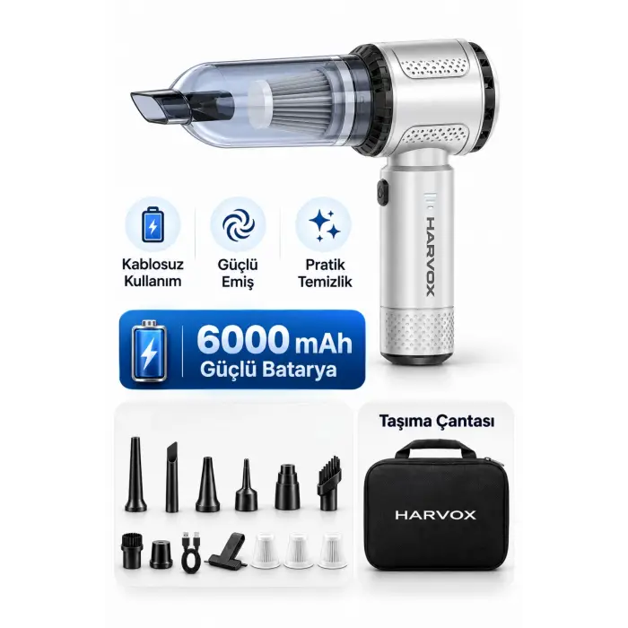 Harvox HXVC-008 20.000 Pa Güçlü Kablosuz Şarjlı Araç Ev El Süpürgesi