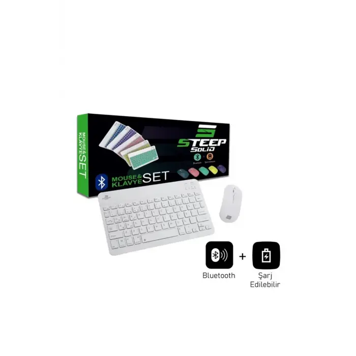 Steep Solid Magic Beyaz Şarjlı Bluetooth Klavye Mouse Set