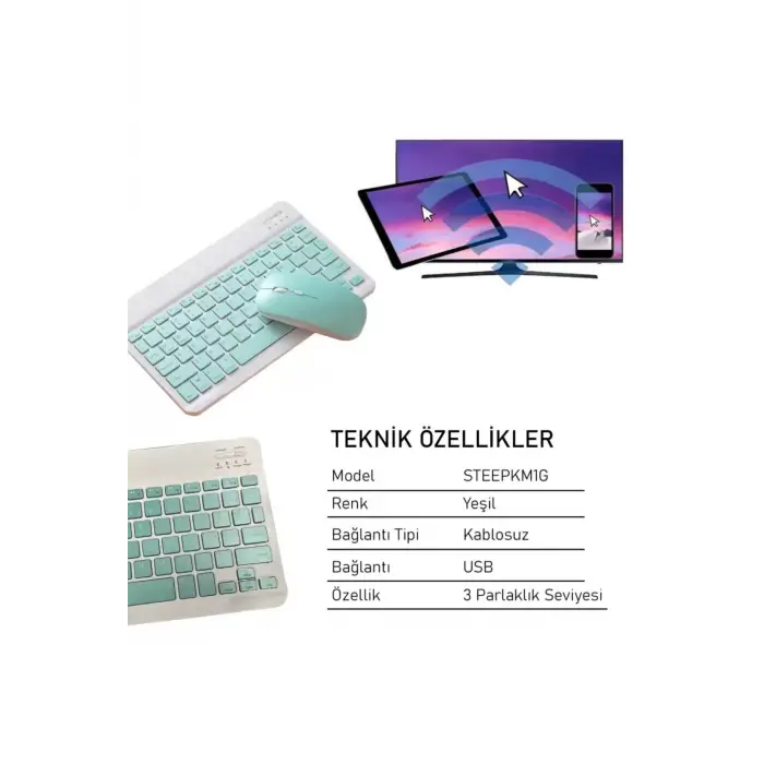 Steep Solid Magic Yeşil Şarjlı Bluetooth Klavye Mouse Set