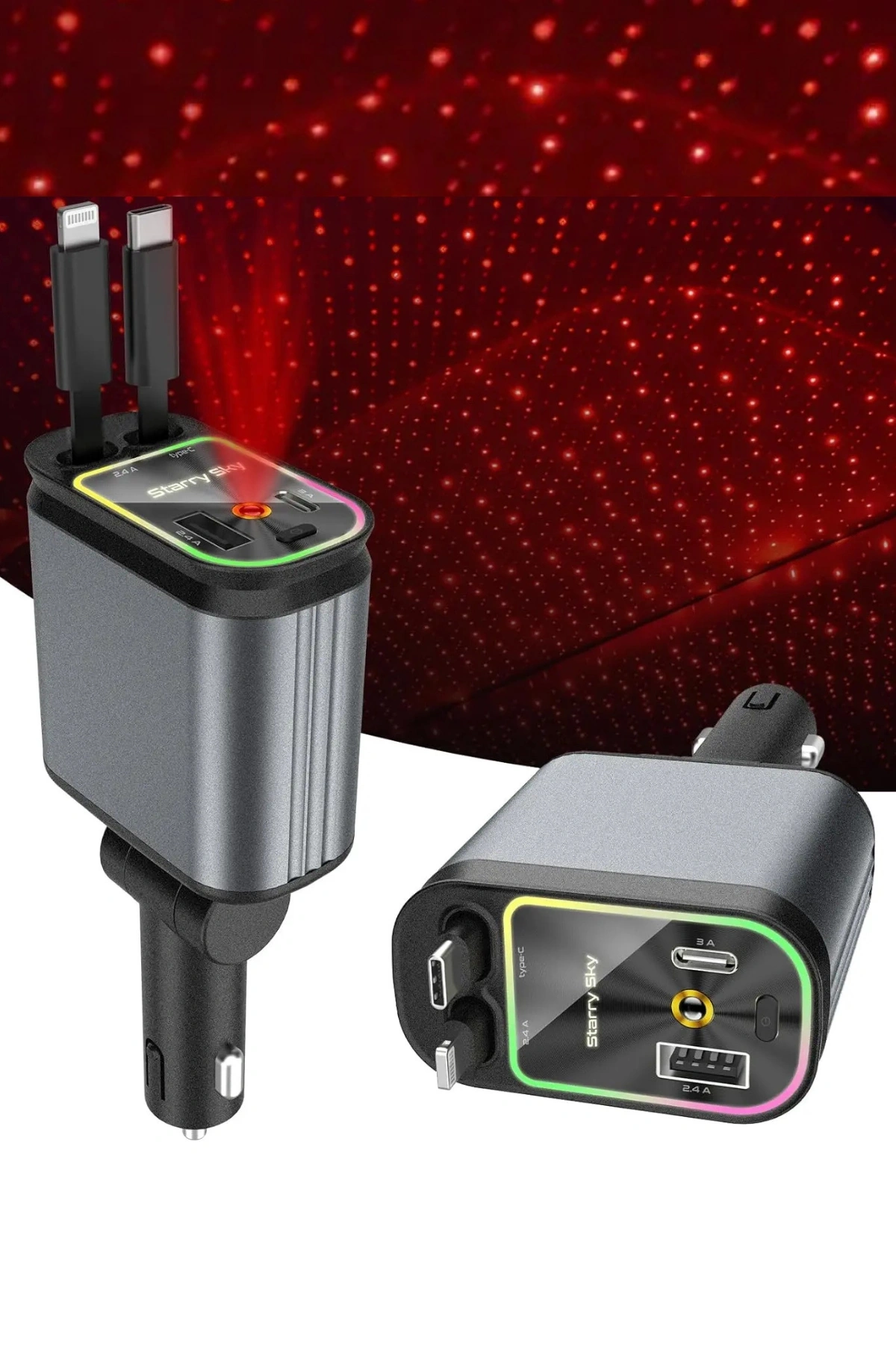 Leerfei A29 Starry Sky Araç Şarj Cihazı 66w Hızlı Şarj PD Kablolu Tavan Işıklı