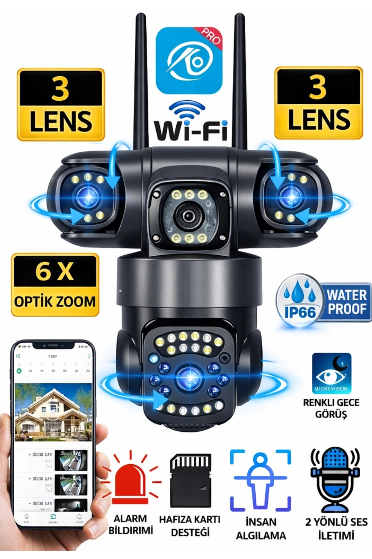 O-Kam Pro Okam-6030 9 Mp 3 Kameralı Dual Lens Wifi Ptz Kamera