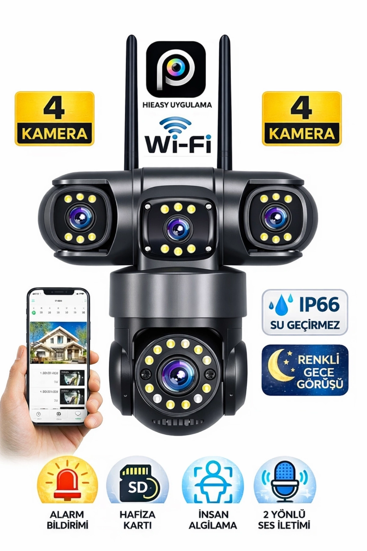 Esvısıon Es-5904 4K Ultra HD 4 Kameralı Wifi Akıllı Güvenlik Kamera