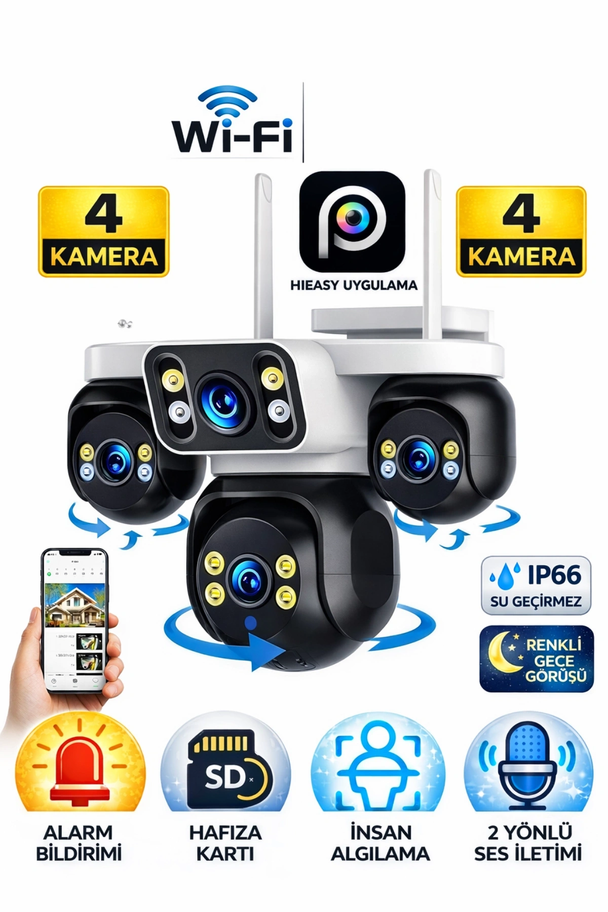 Esvısıon Es-5804 4K Ultra HD 4 Kameralı Wifi Akıllı Güvenlik Kamera