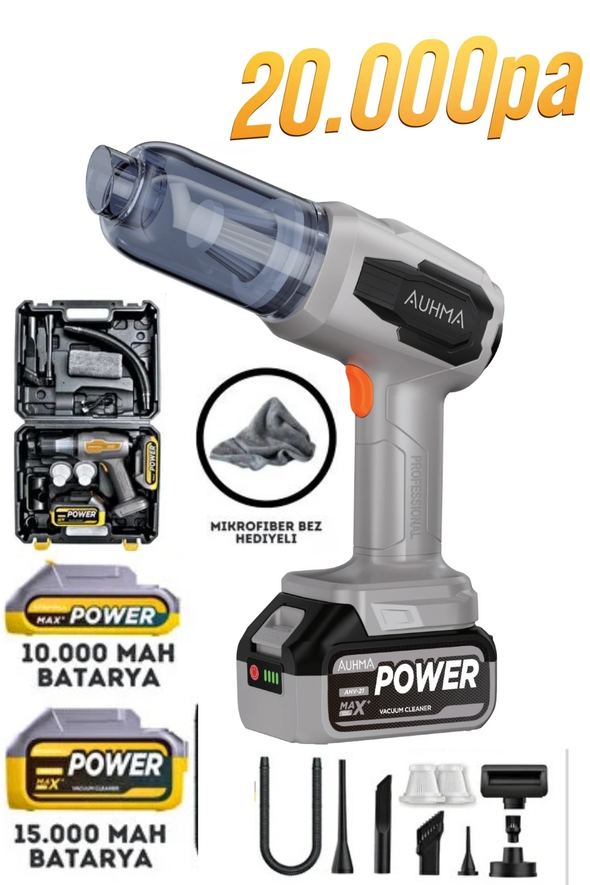 Auhma Elite Power Ahv-17 20.000 Pa Şarjlı Araç Süpürgesi ve Toz Üfleme Makinesi