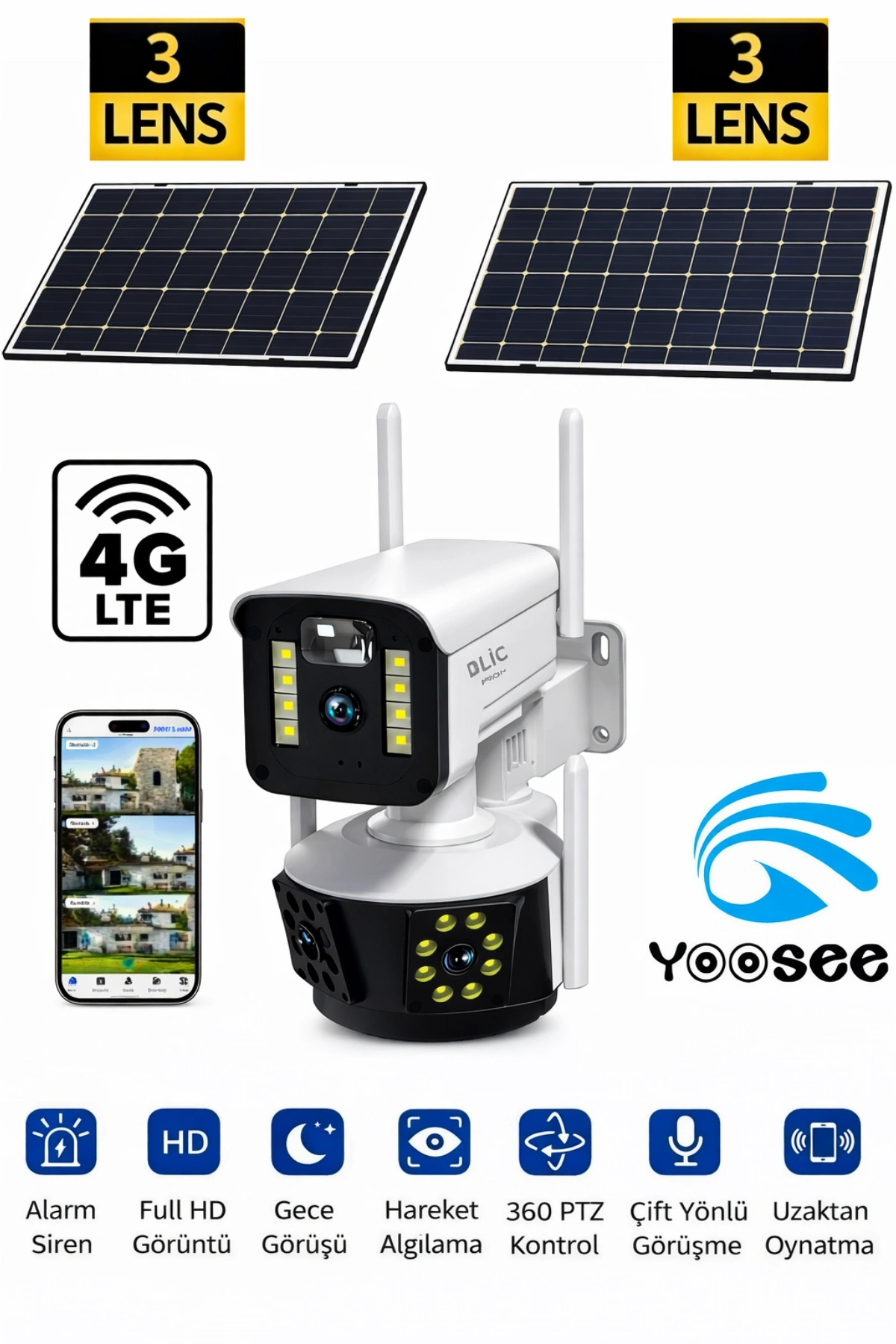 Blic Blm-93 9MP 4G Sim Kartlı Çift Güneş Panelli Dış Mekan IP Güvenlik Kamerası - 12000mAh Batarya