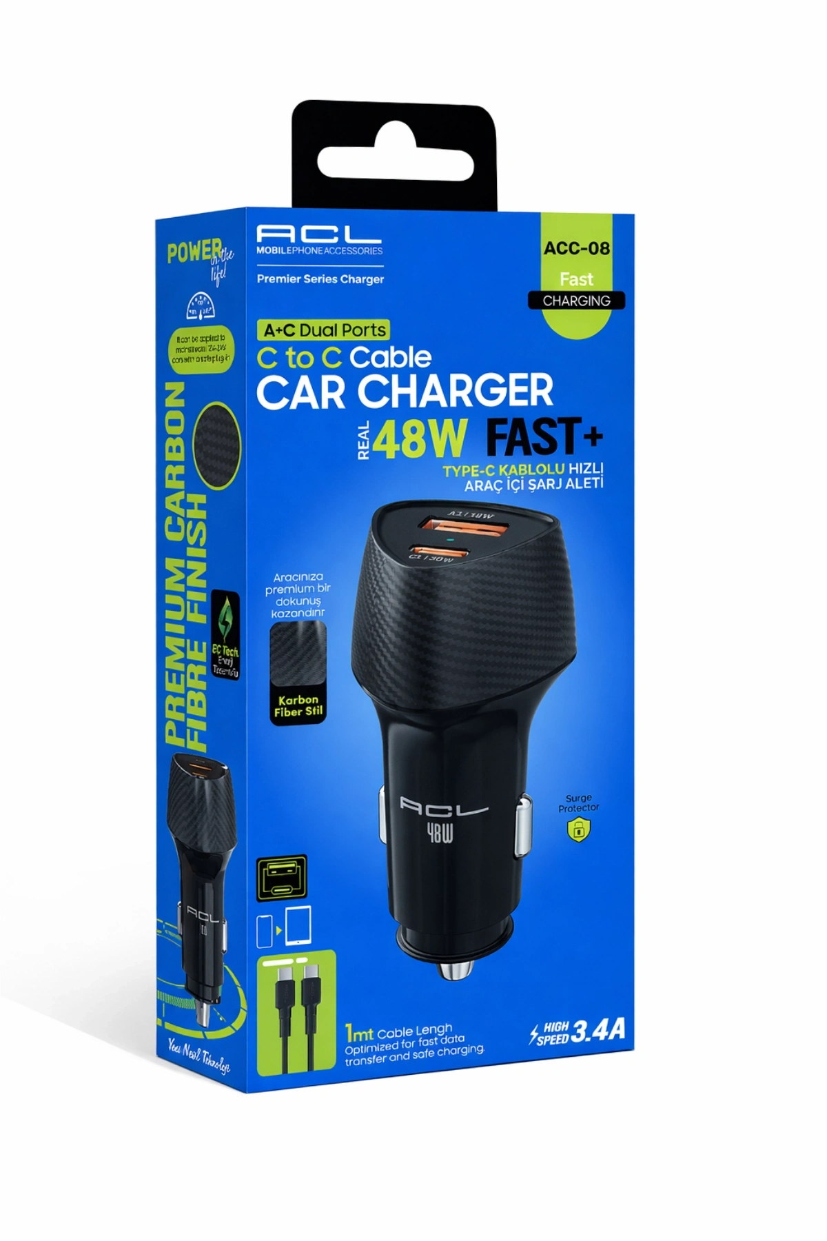 Acl Acc-08 48W Süper Hızlı Araç Şarj Cihazı - PD 30W + QC 3.0 18W Çift Port