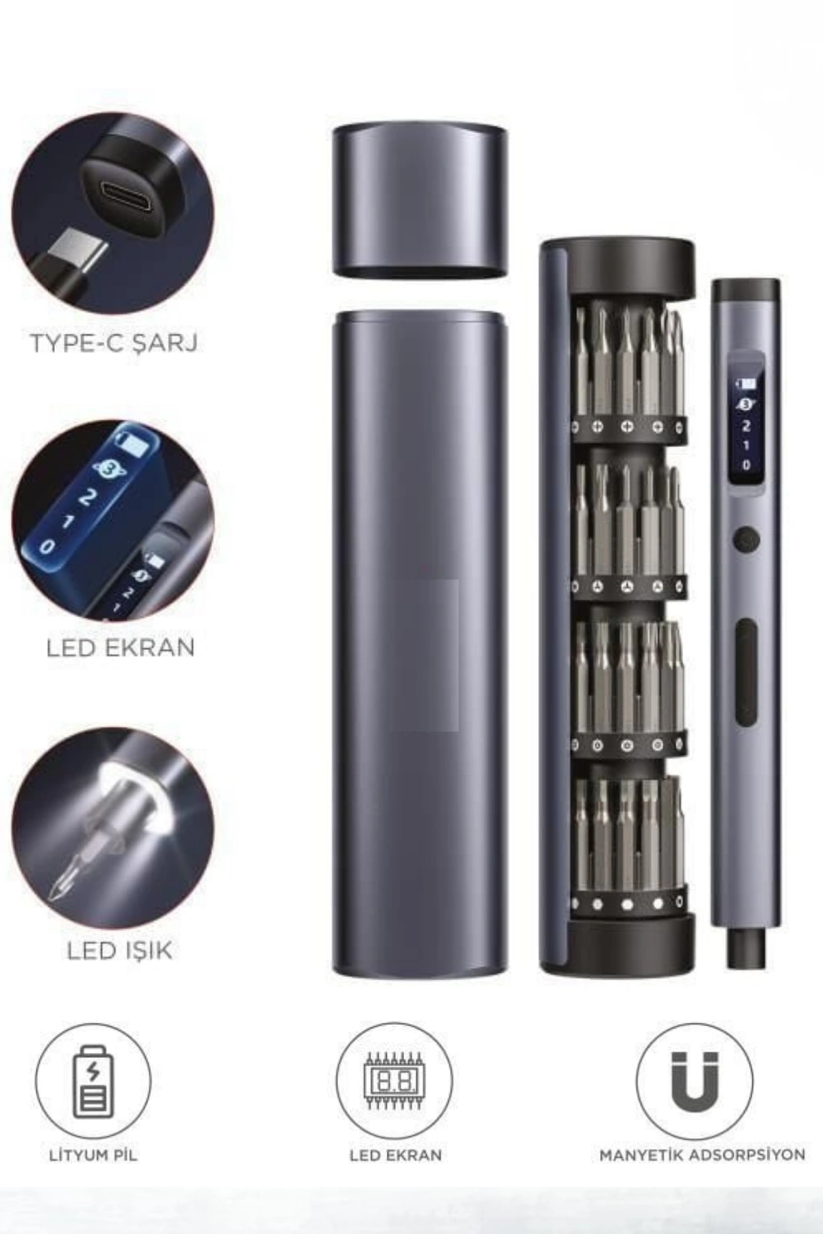 Torima TTS-01 3.7V Şarjlı Tornavida Seti (32 Parça Uç + Taşıma Çantalı)