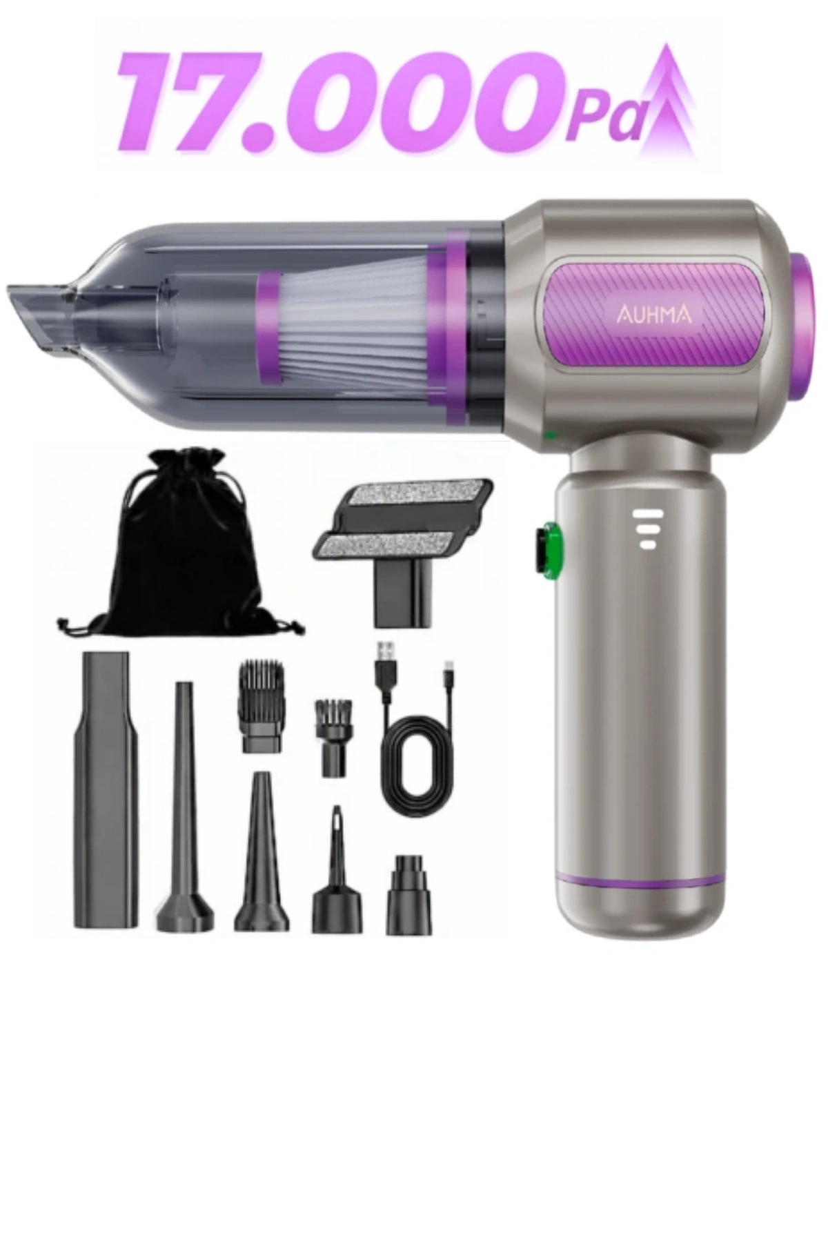 Auhma Ahv-19 Kablosuz Araç Süpürgesi ve Toz Üfleme Makinesi - 17.000 Pa Vakum Gücü - 6000mAh Batarya