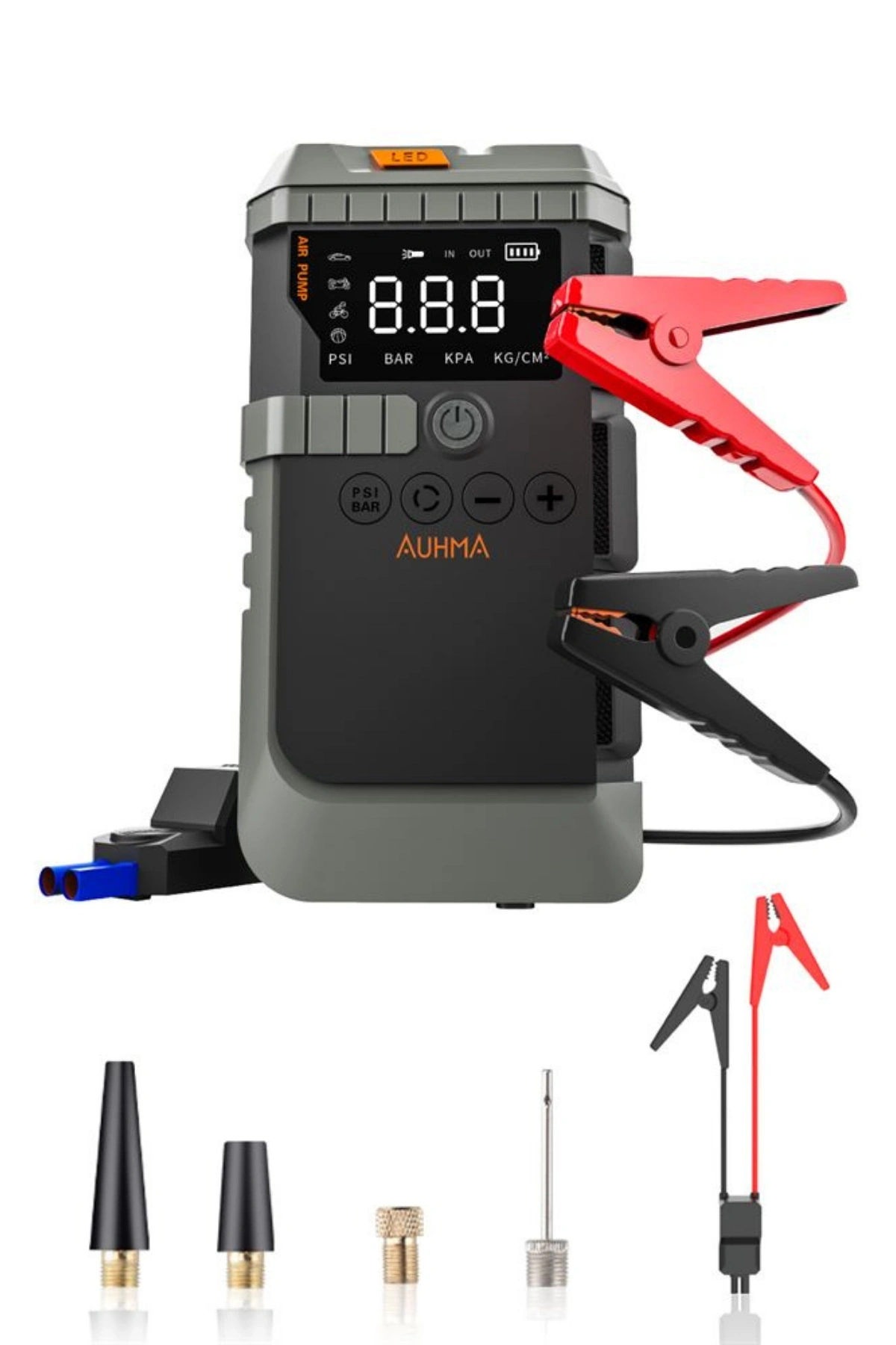 Auhma A7711 Araç Akü Takviye Cihazı ve Dijital Hava Pompası - 12000mAh, 1200A, 150 PSI
