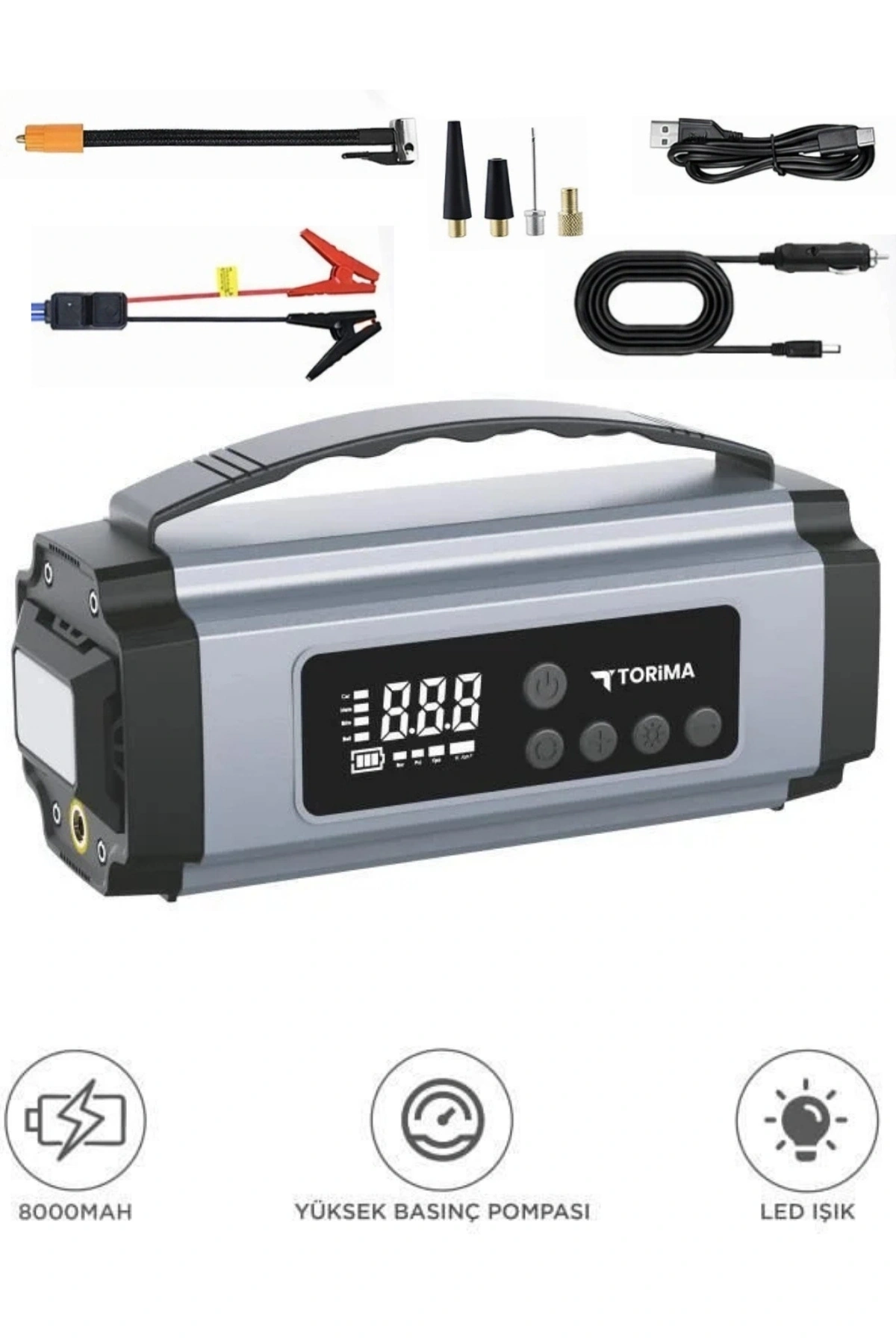 Torima APS-01 Taşınabilir Lastik Şişirme Pompası ve 8000mAh Akü Takviye Seti