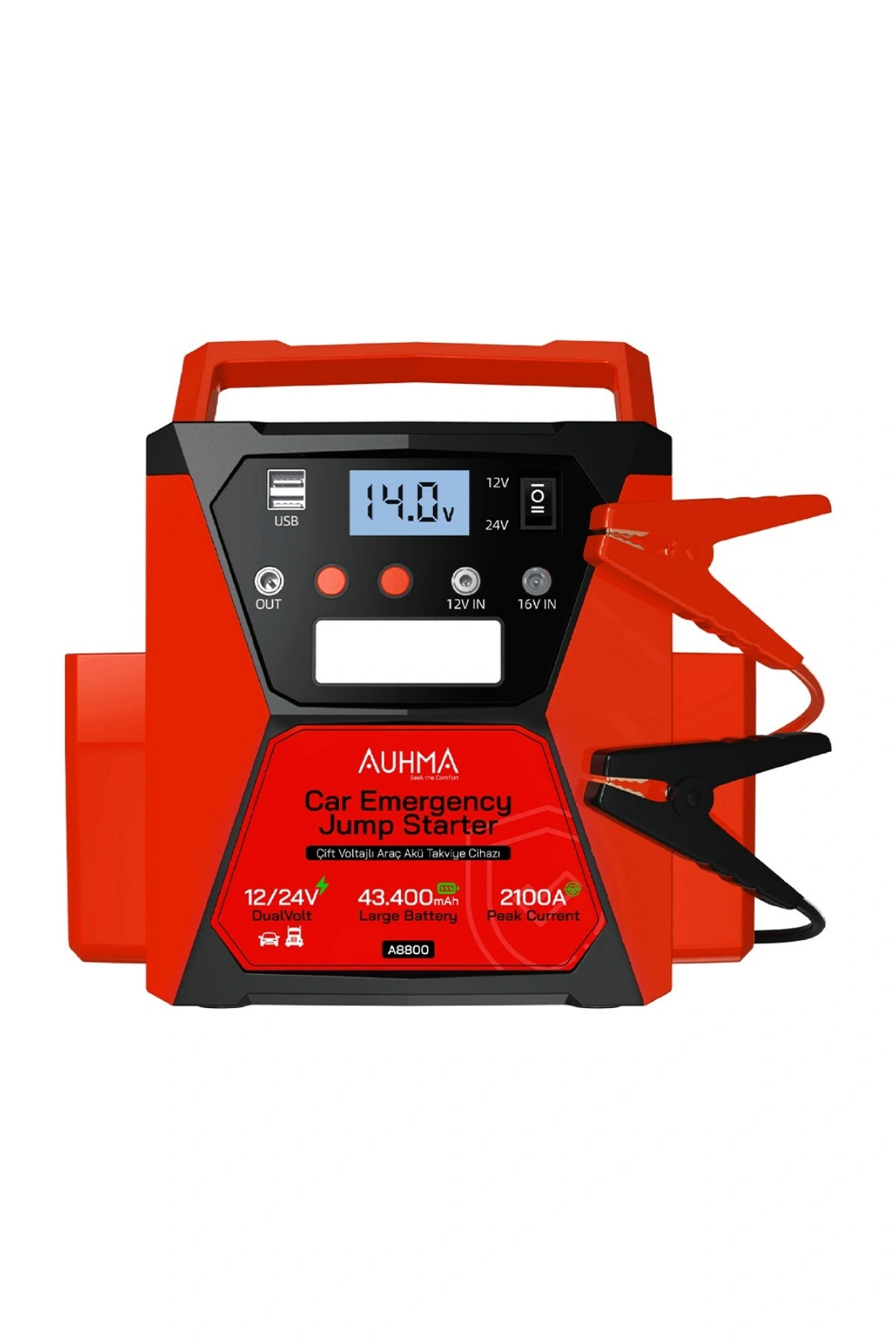 Auhma A8800 43.400mAh 12V/24V Çift Voltajlı 2100A Akü Takviye Cihazı Powerbank Jump Starter