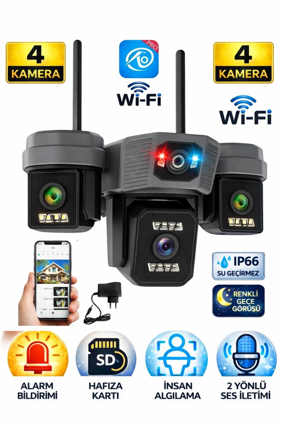 O-kam Pro OK-203Plus Premium 4 Lensli 12 Mp Wifi PTZ Güvenlik Kamerası