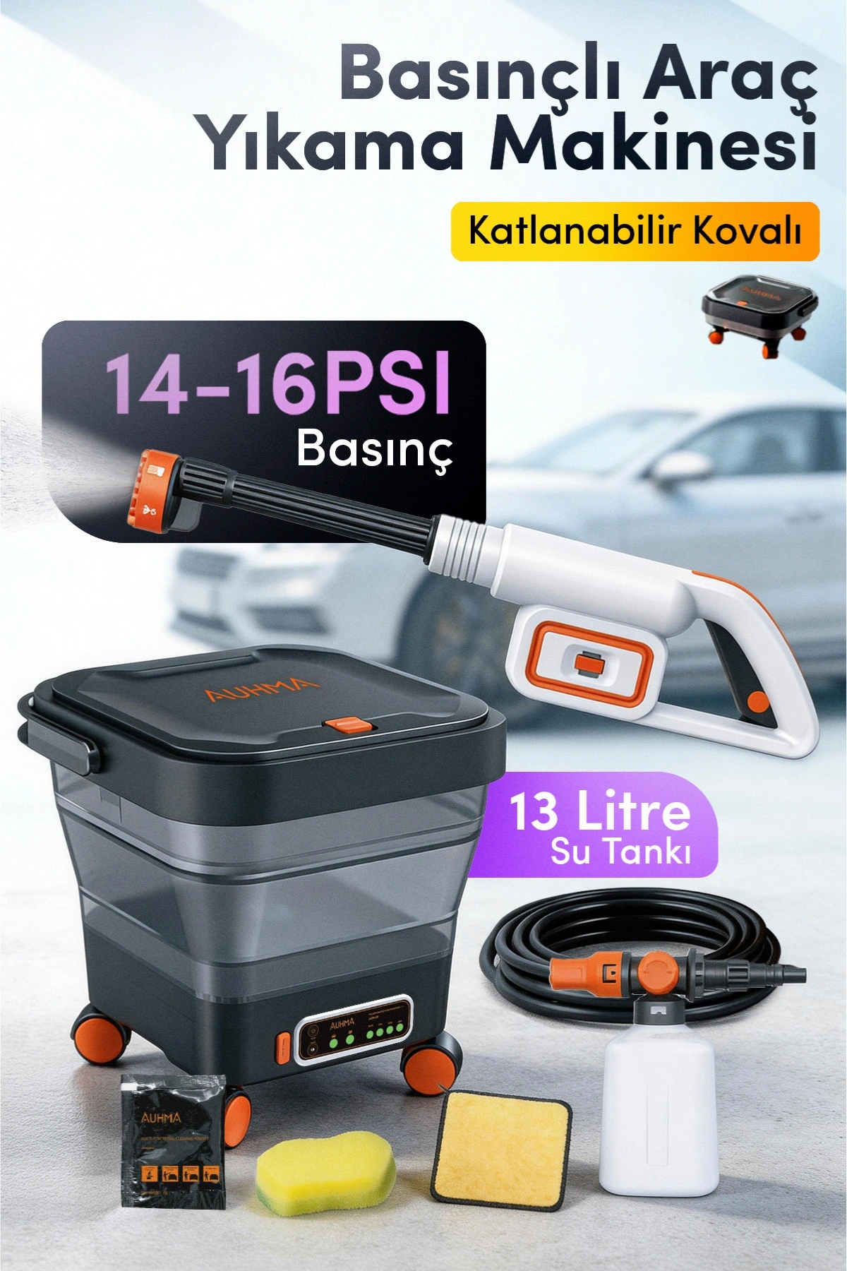 Auhma ACR-08 Elite Power Brushless Kablosuz Basınçlı Yıkama Makinesi - 13 Litre Tekerlekli Su Tanklı