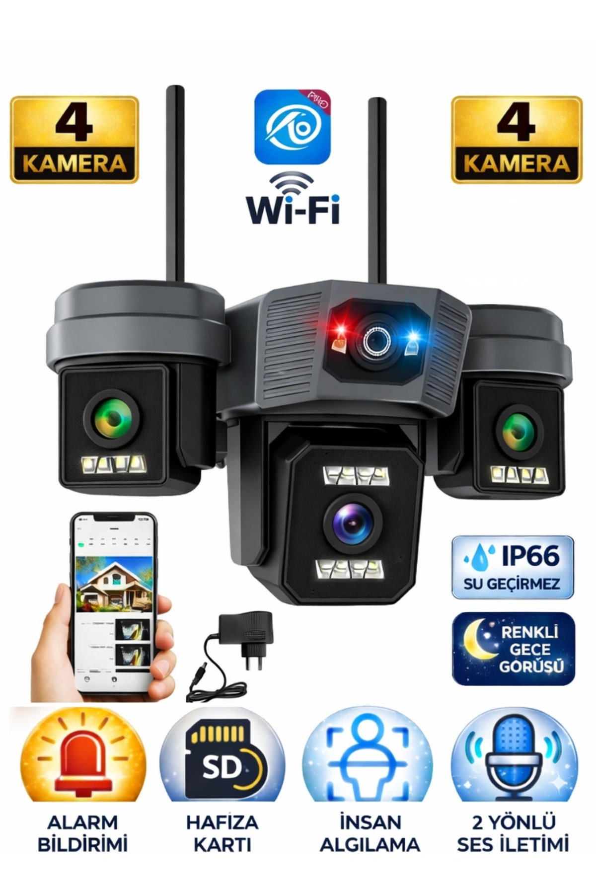 O-kam Pro OK-203Plus Premium 4 Lensli 12 Mp Wifi PTZ Güvenlik Kamerası