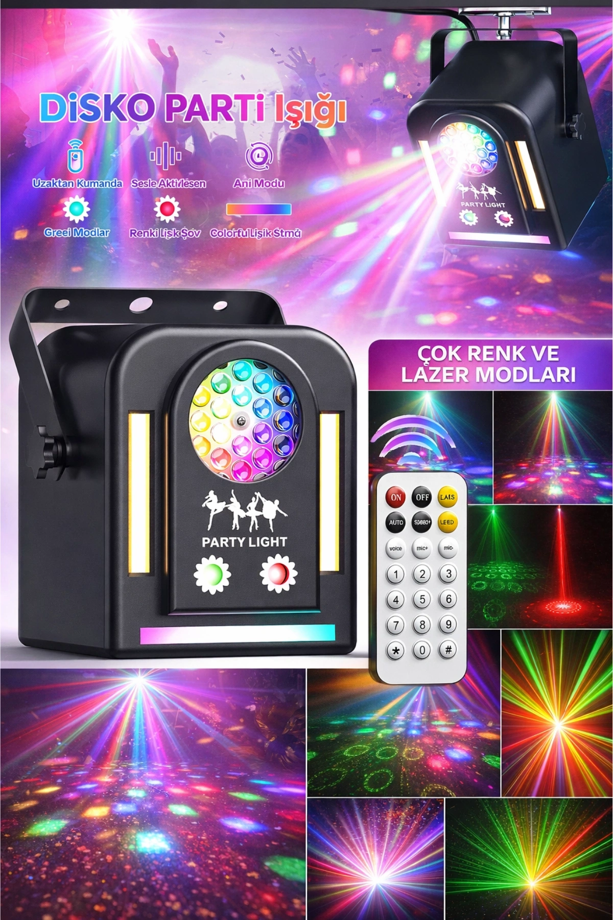 Hepu FB-1100 Elf Beam RGB Lazerli Parti Aydınlatma Işığı - Uzaktan Kumandalı Mini Efekt Lambası