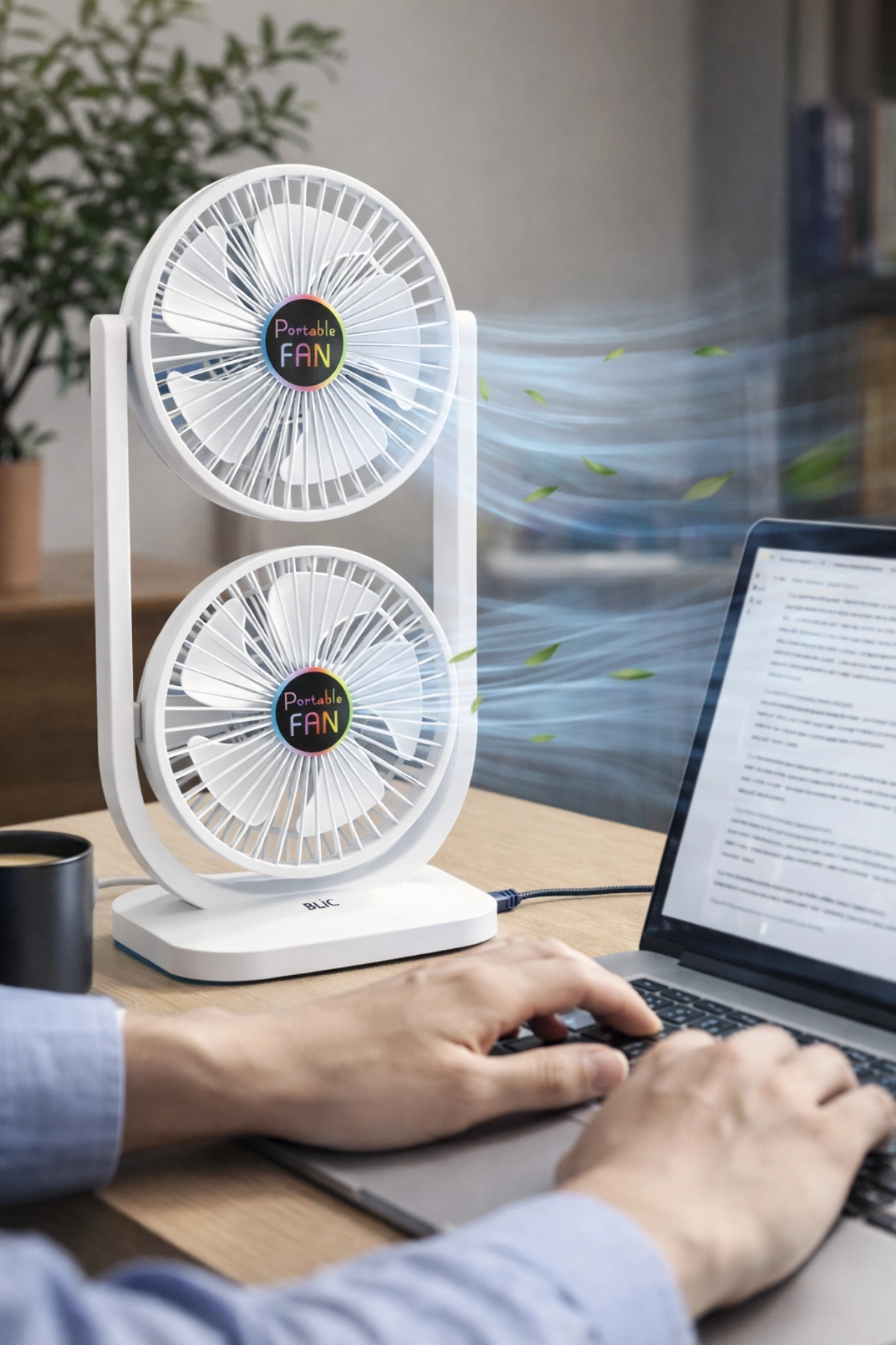 Blic BWFN28 Çift Başlıklı Masaüstü Vantilatör - Şarjlı, 3 Kademeli Taşınabilir Soğutucu Fan