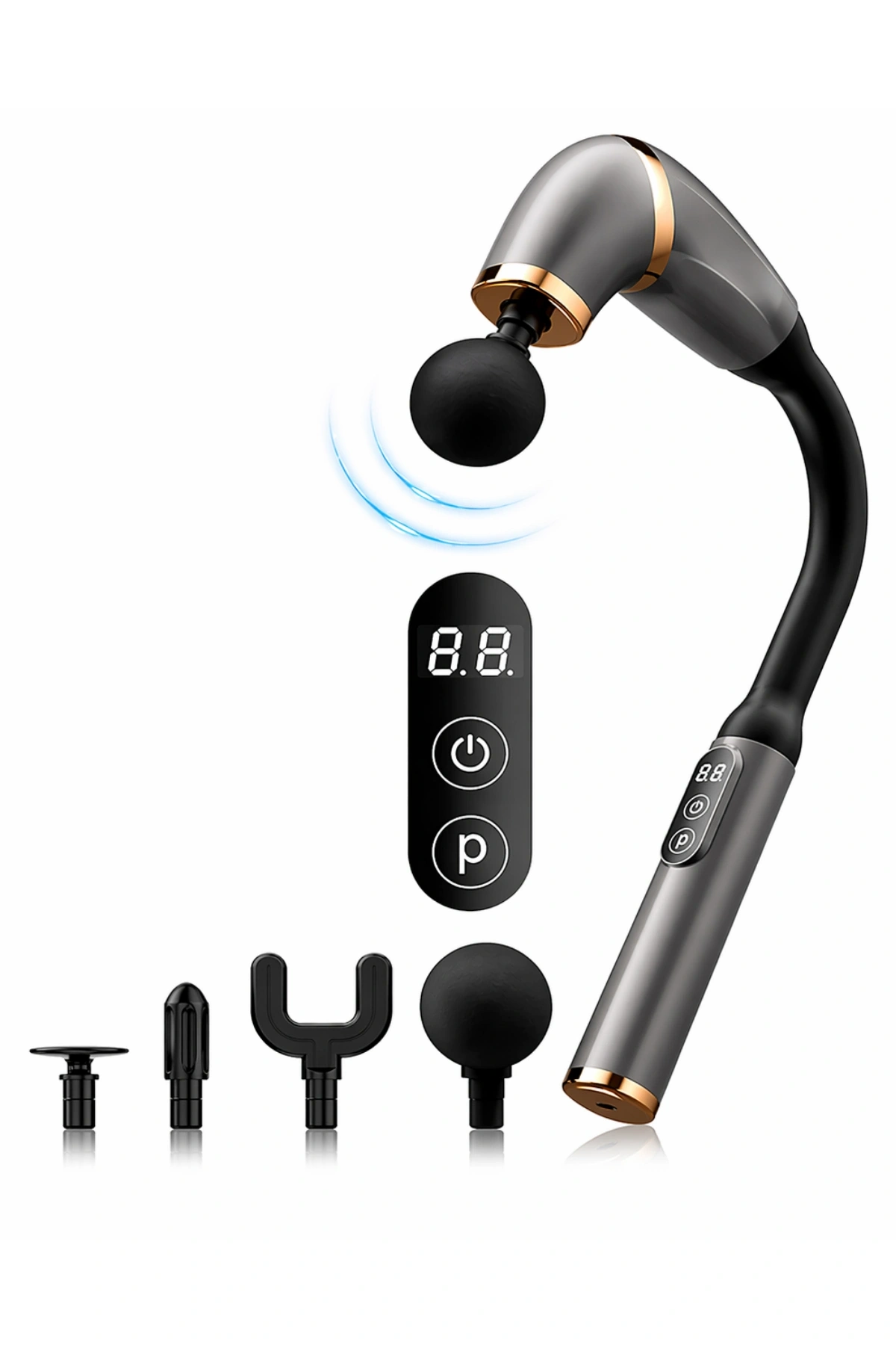 Auhma Amg16 Ergonomik Uzun Saplı Vücut Masaj Aleti - 4 Başlıklı Fonksiyonel Masaj Seti