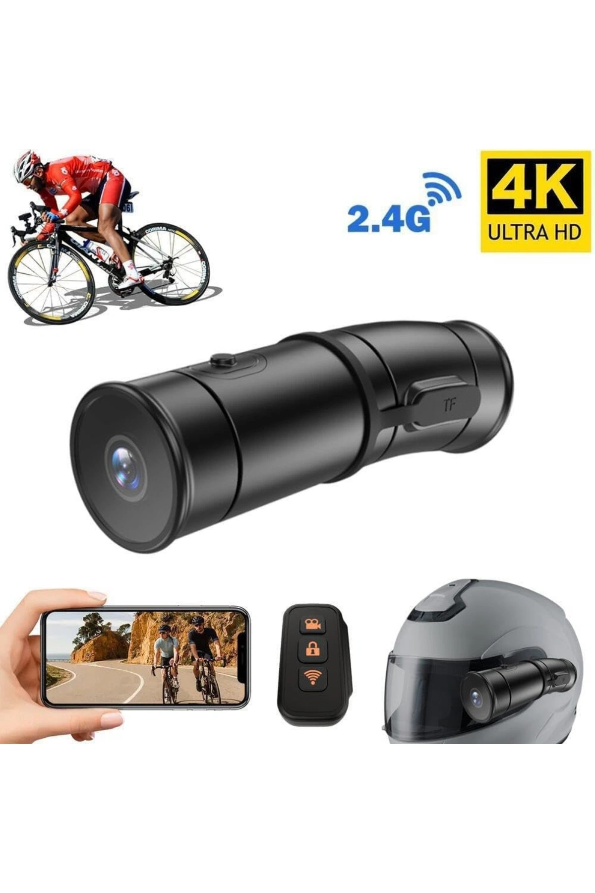 Glr V8 Dual Channel 4K Ultra HD Motosiklet Kask Kamerası - Çift Yönlü Kayıt, WiFi, Gece Görüşü, 170 Geniş Açı
