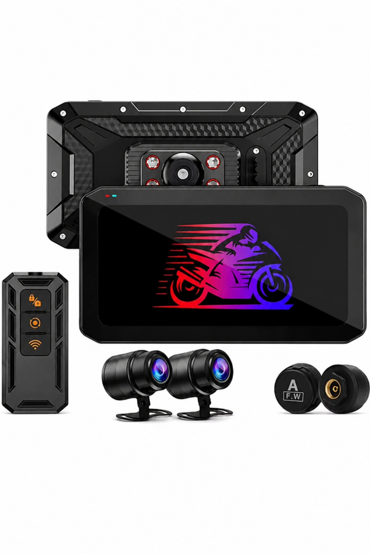 Glr T7 Kablosuz CarPlay & Android Auto Destekli Motosiklet Multimedya Sistemi - Çift Kameralı Dashcam ve TPMS Hediyeli