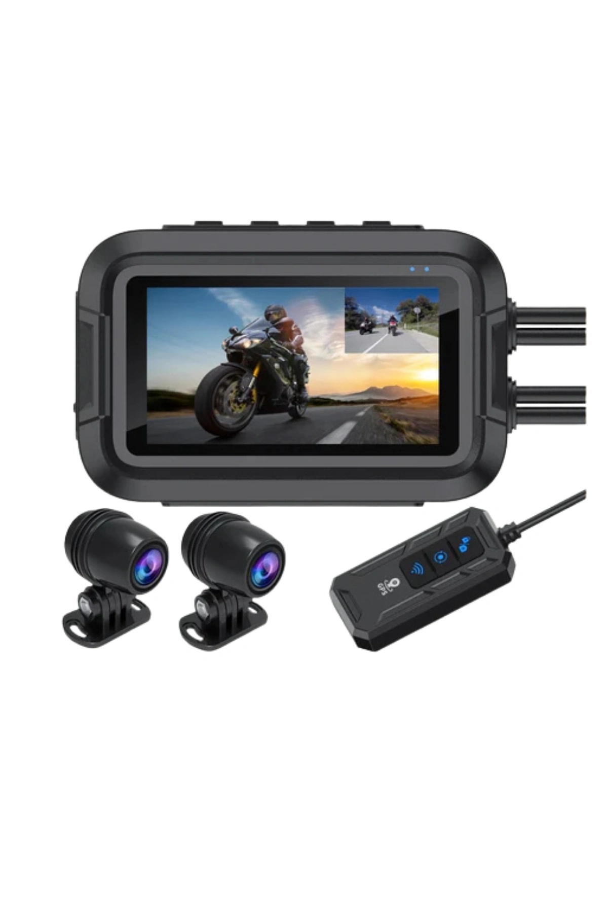 Glr V9 Motosiklet Araç Kamerası - 3.0 IPS Ekran - Çift Kamera Full HD 1080P WiFi & GPS Destekli