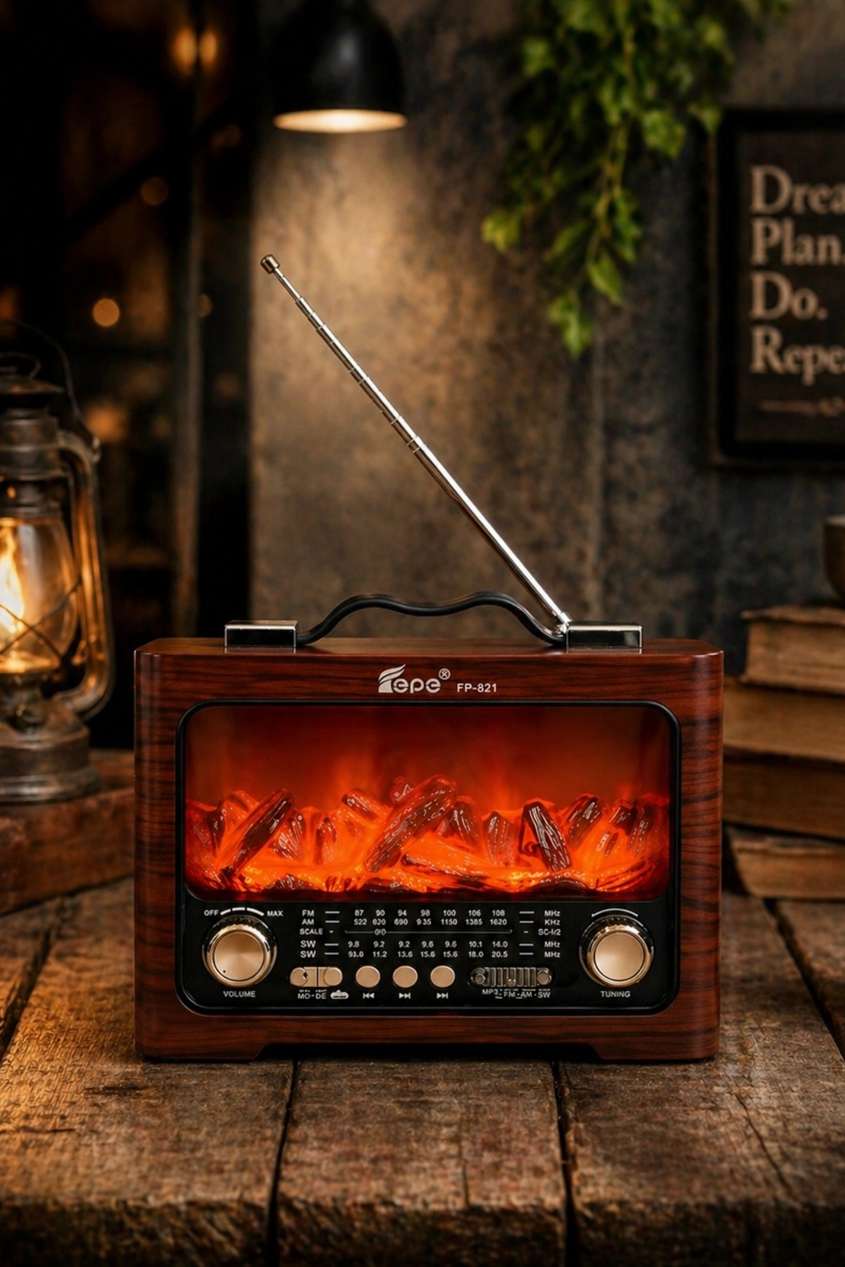 Fepe FP-821 Şömine Görünümlü Şarjlı Nostaljik Radyo ve Kablosuz Hoparlör