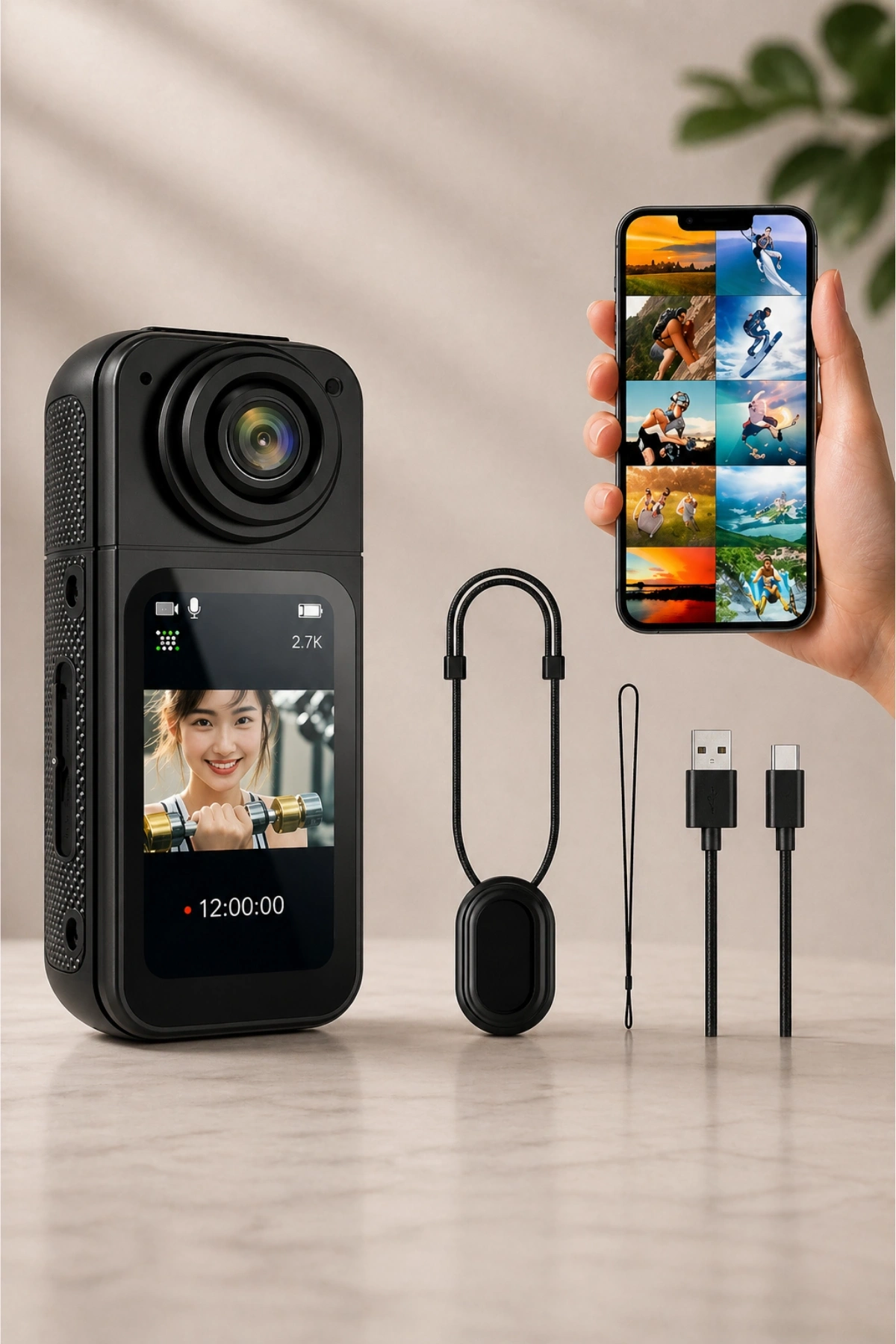 Glr S70 2.7K HD Manyetik Askılı Aksiyon Kamera Vücut Kamerası 180 Dönebilen