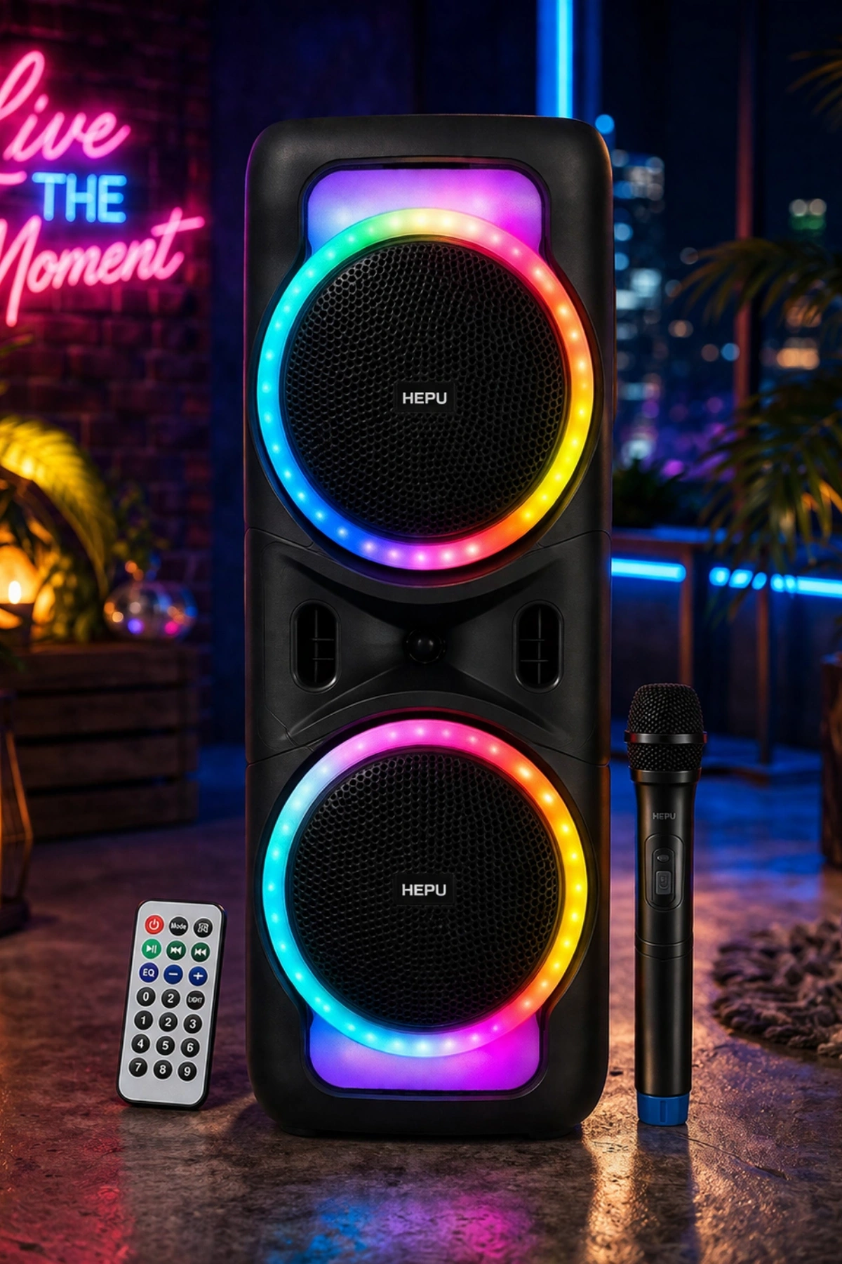 Hepu HP-118 8 İnç Bluetooth Partybox Hoparlör - 15W Işıklı, Mikrofonlu Ses Sistemi