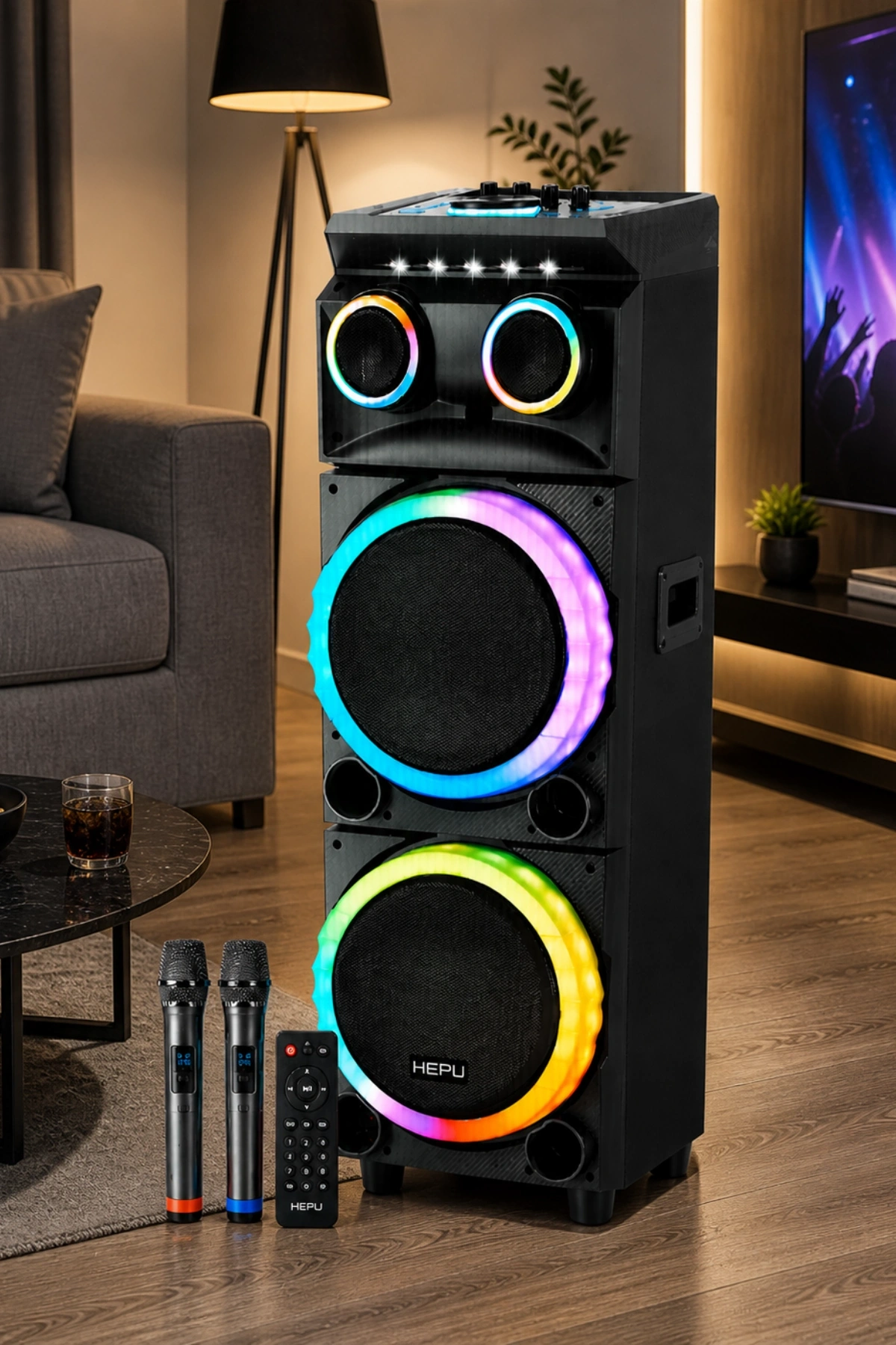 Hepu HP-930 Partybox Bluetooth Hoparlör - 80W Güç, 2x12 Speaker, Mikrofonlu Karaoke Seti