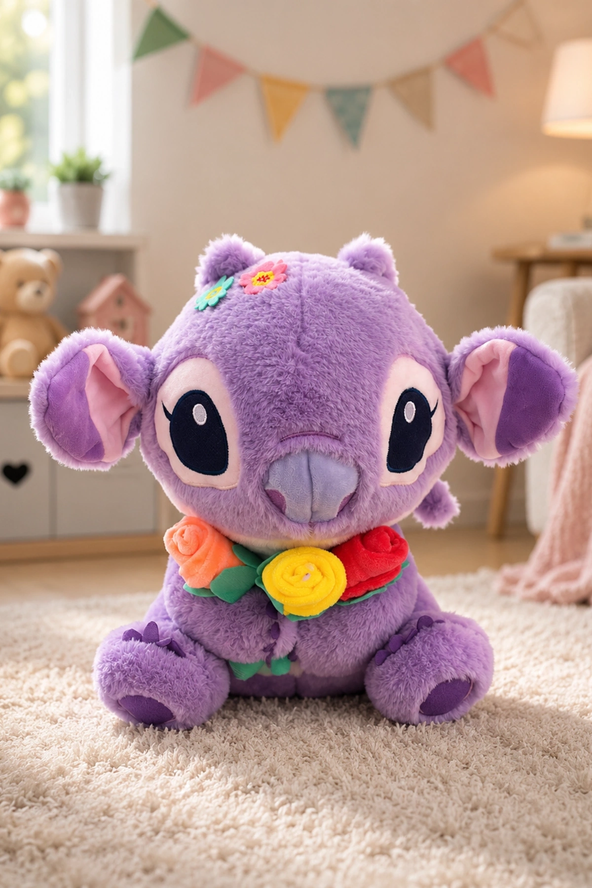 Tigoes T-Plush Çiçekli Mor Peluş Oyuncak - 30 cm Yumuşak Uyku Arkadaşı ve Hediyelik Figür