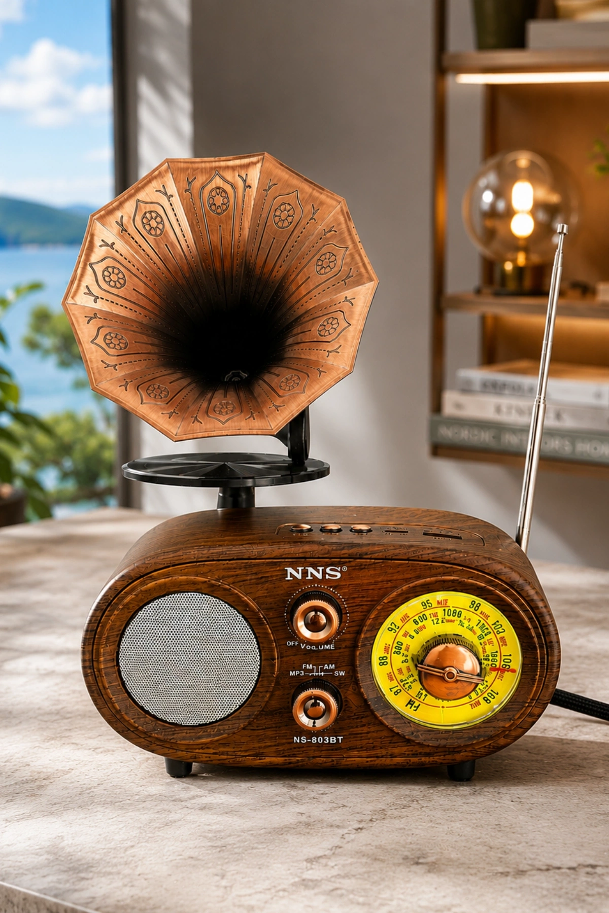 NNS NS-803BT Kahverengi Retro Radyo Bluetooth Hoparlör USB TF Kart Şarjlı Nostaljik Radyo